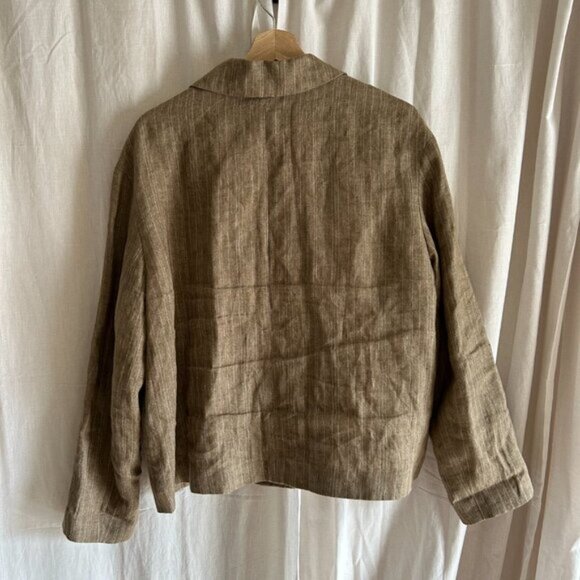 ZARA Linen Beige Striped Blazer Size M - Picture 8 of 11